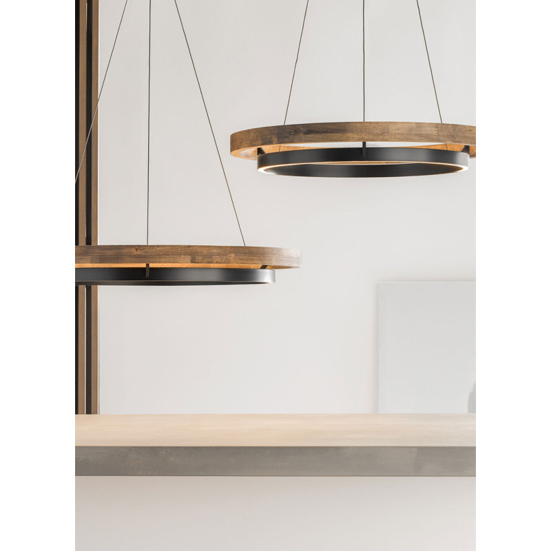 Grace 1 - Light LED Chandelier, Matte Black, Weathered Oak, 3.5" H x 35.8" W x 35.8" D