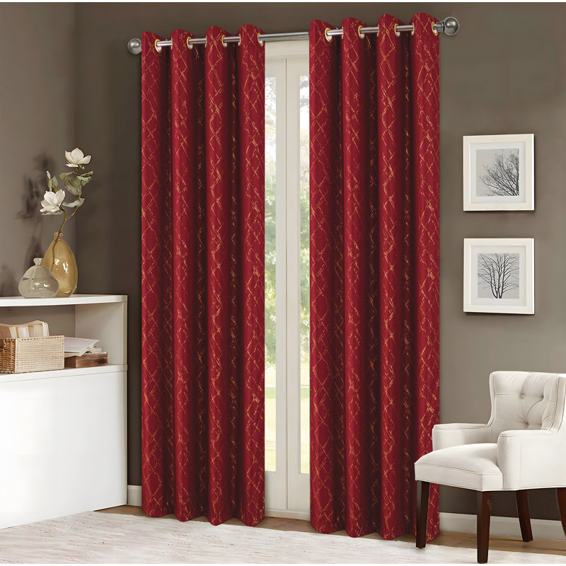 Soho Foil Print Window Curtain, Burgundy