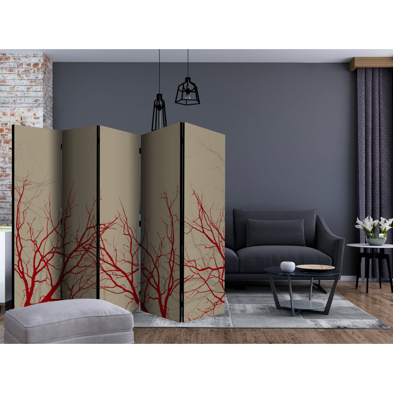 Haygazn 225 cm W x 172 cm H 5 - Panel Solid Wood Folding Room Divider