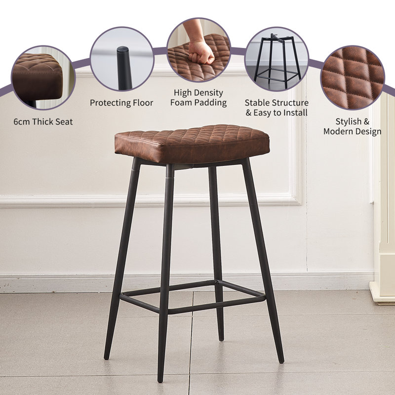 Upholstered  70cm Height Counter Stool, Brown Faux Leather