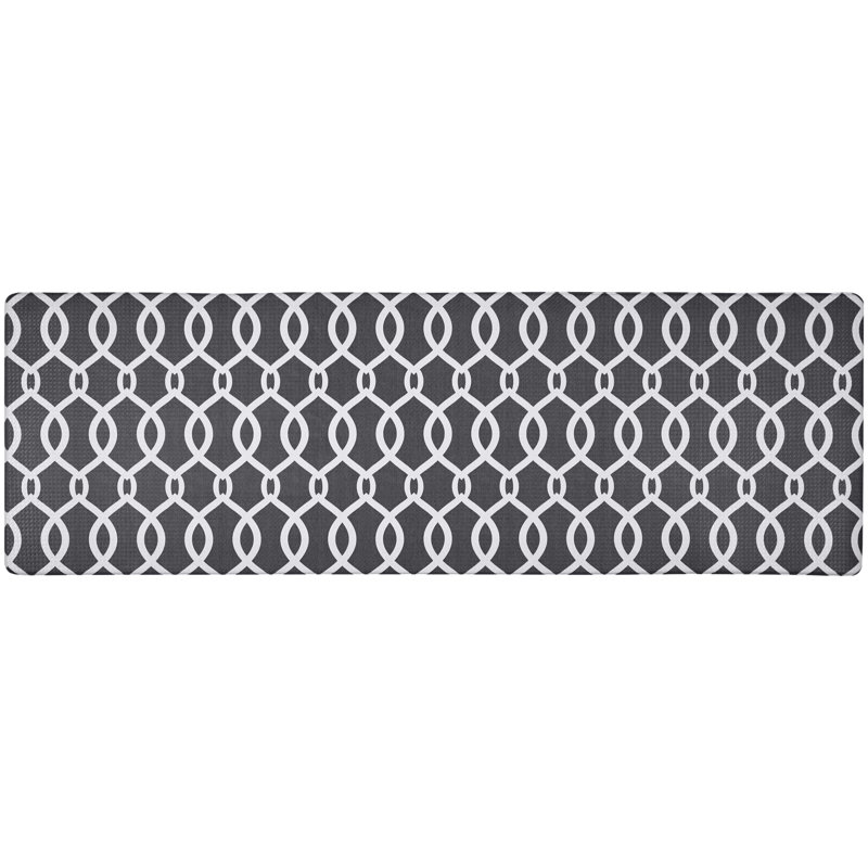 Geometric Water Resistant Anti-Fatigue Non-Skid Kitchen Mat, Black, Runner 1'5.5" x 4'7"