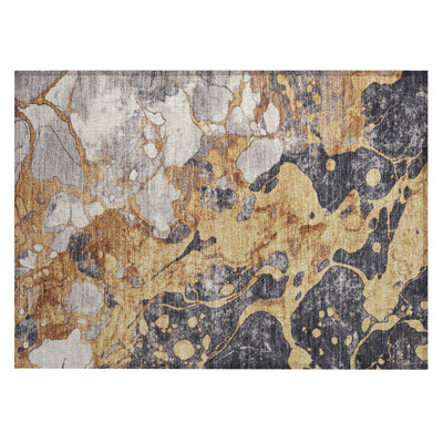 Machine Washable Indoor/Outdoor Xhevrie Gold Rug