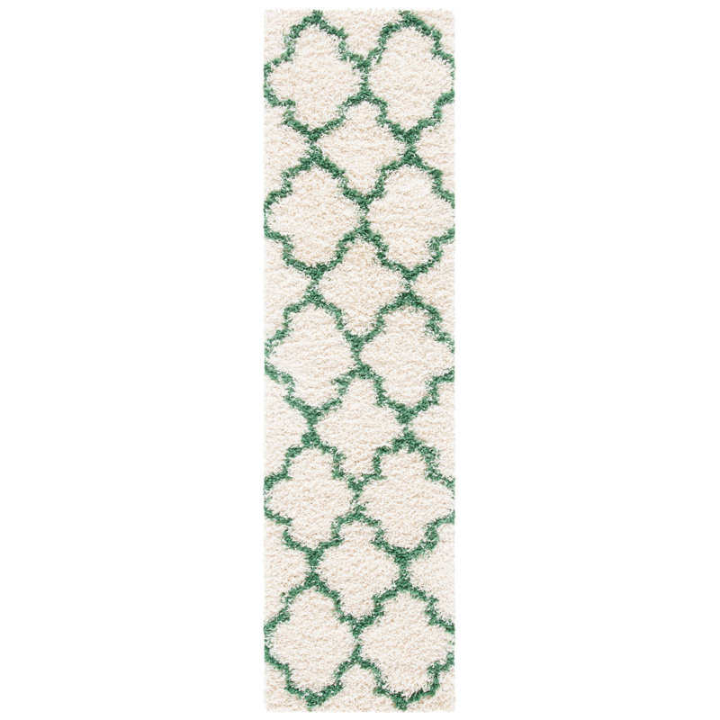 Suez Geometric Ivory/Green Area Rug, Runner 2'2" x 8'