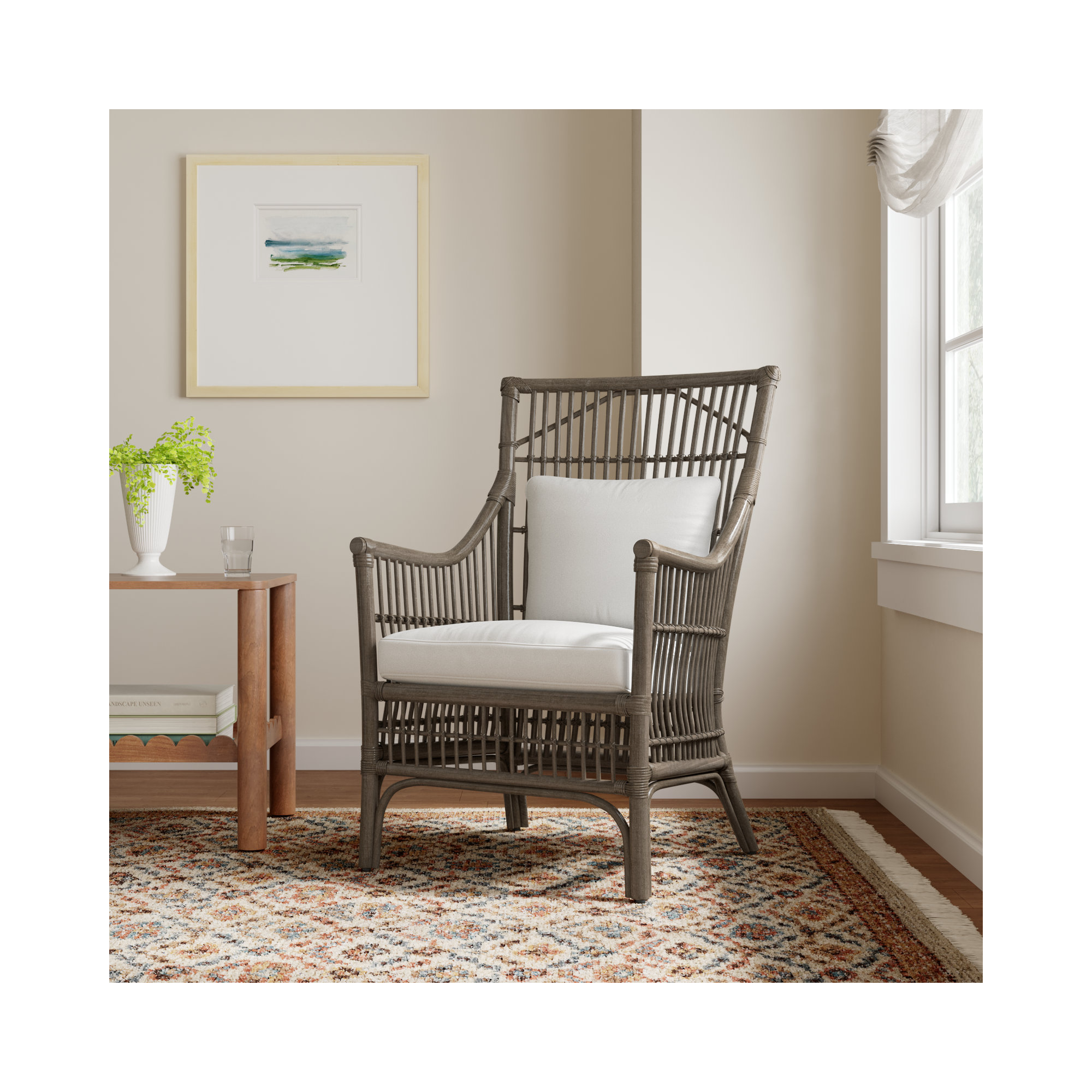 Jamestown Slat Back Rattan Armchair, Gray