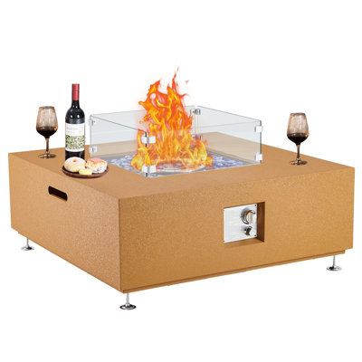 36" Propane Fire Pit Table,50,000 BTU Propane Gas Fire Pit Table,Propane Firepit with Removable Lid,Wind Guard & Glass Beads & Rain Cover, Safety Certified Outdoor Firepit for Patio Yard Garden