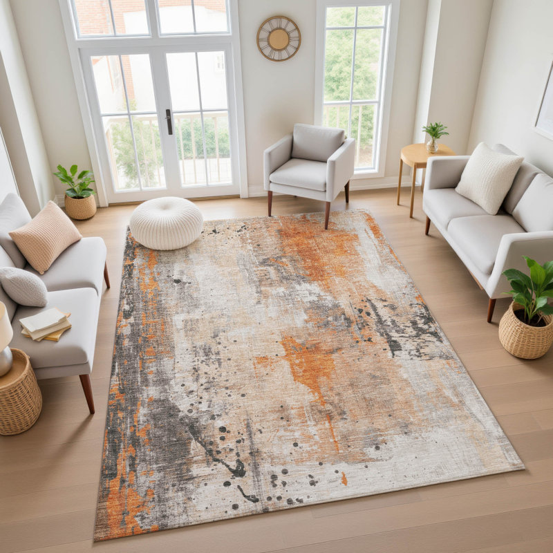 Premium Machine Washable Mayfield AMF1840 Abstract Rug, Rectangle 9' x 12'