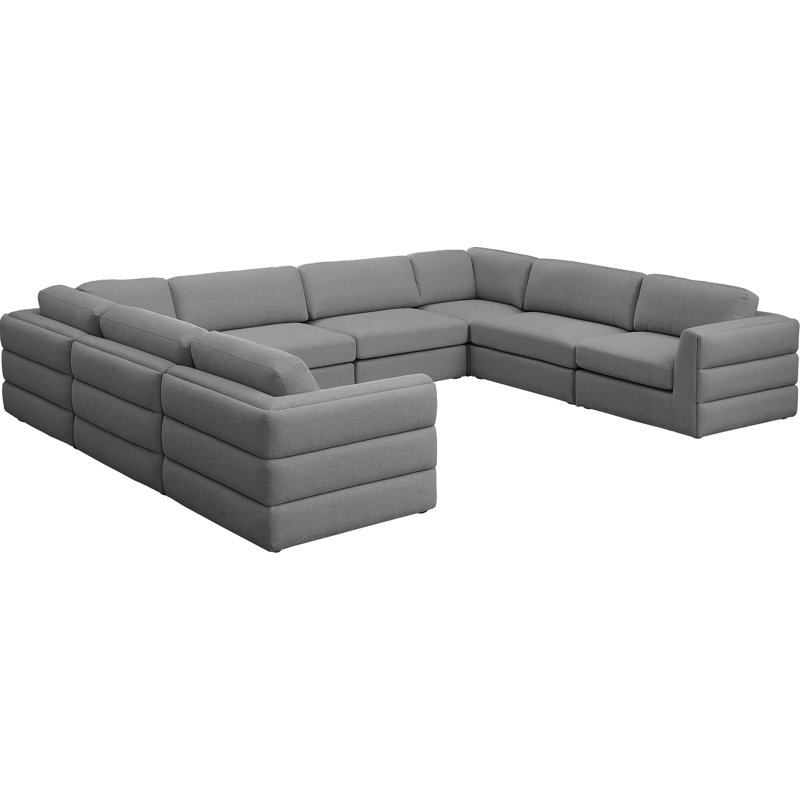 Canapé modulaire de coin avec repose-pieds de 152 po de largeur Howardine, Tissu gris texturé en lin