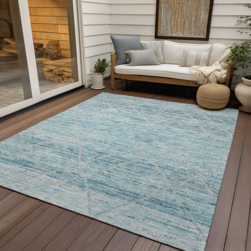 Tapis bleu sarcelle lavable à la machine intérieur / extérieur Cinead ACN1658, Rectangle 5 pi x 7 pi 6 po