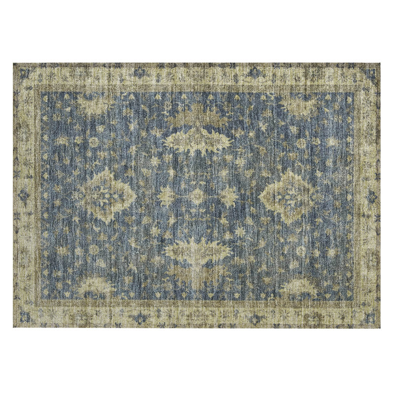 Machine Washable Indoor/Outdoor Xhevrie Blue Rug, Rectangle 1'8" x 2'6"