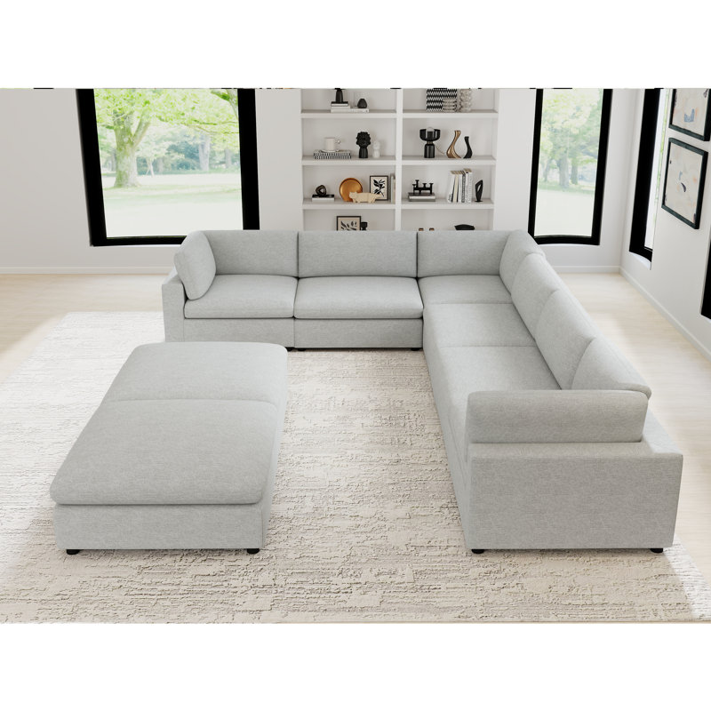 Canapé modulaire avec repose-pieds 8 pièces Minimalist, Crème