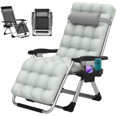 Arlmont & Co. Zero Gravity Chair, Portable Folding Outdoor Recliner w/Removable Cushion, Cup Holder and Pillow by Arlmont & Co.