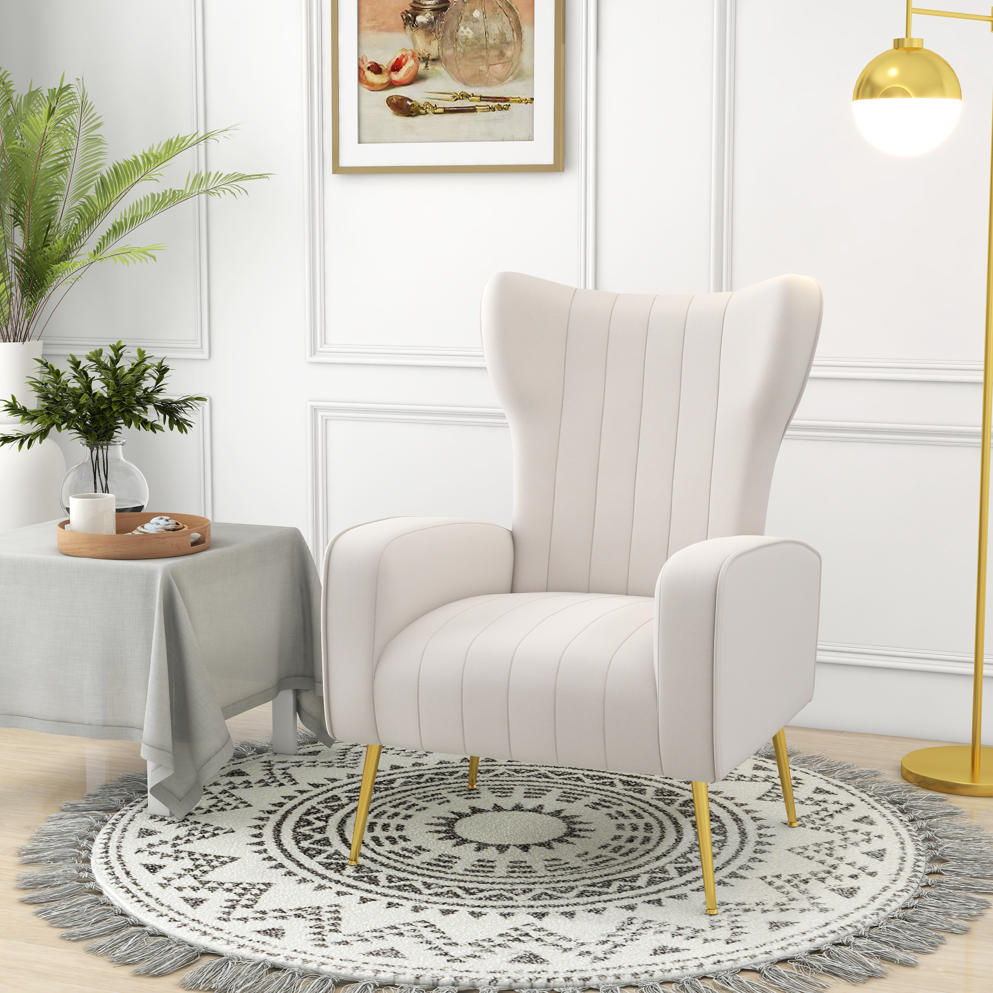 Cream velvet wingback online chair