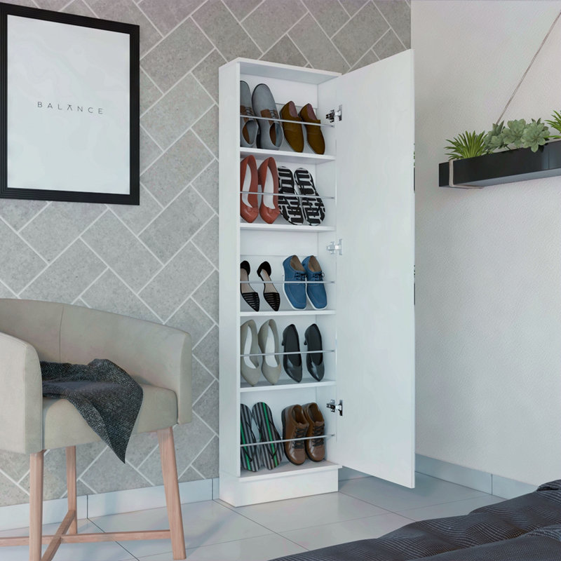 Armoire à chaussures rectangulaire haute avec miroir, Blanc