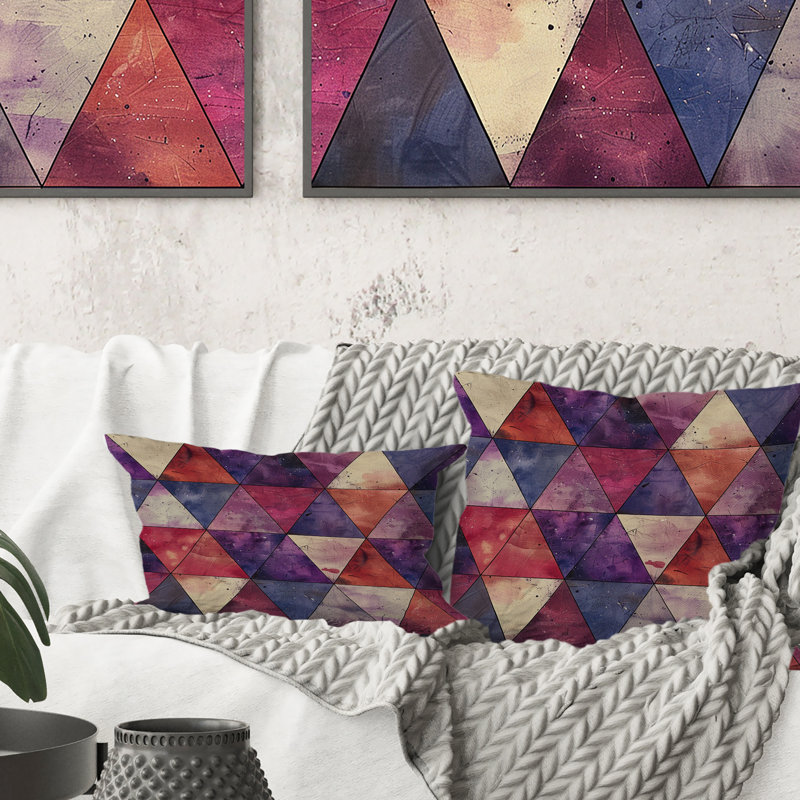 Coussin lombaire mauve rouge Midcentury