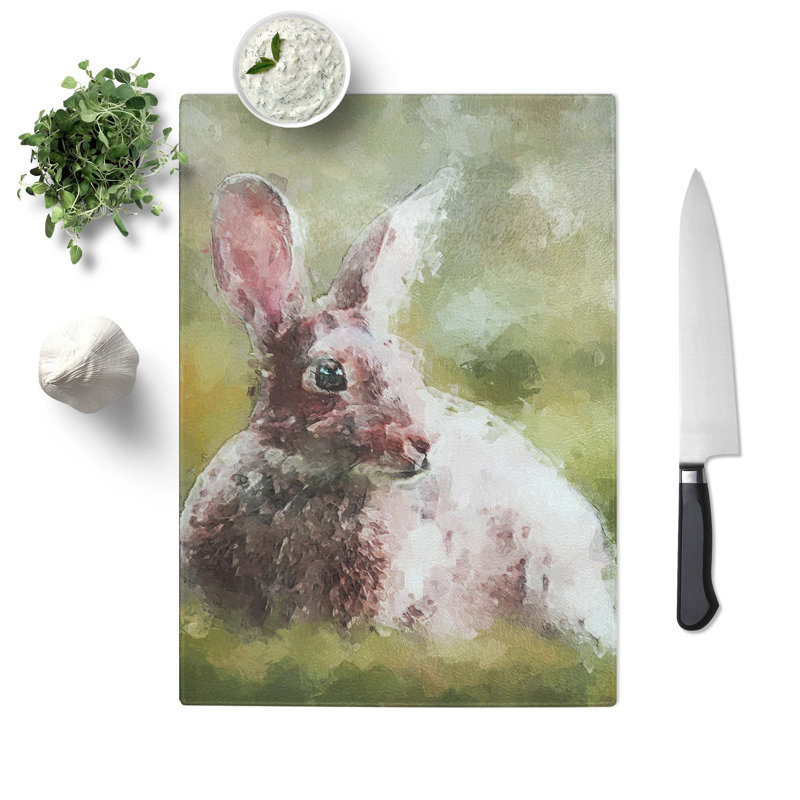Tempered Glass Rabbit in a Field Chopping Board, 20 cm W x 28.5 cm L