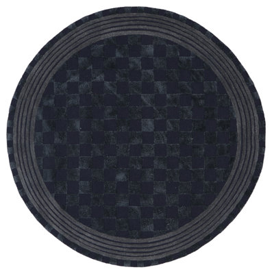 Navy Blue Tonal Check Rug