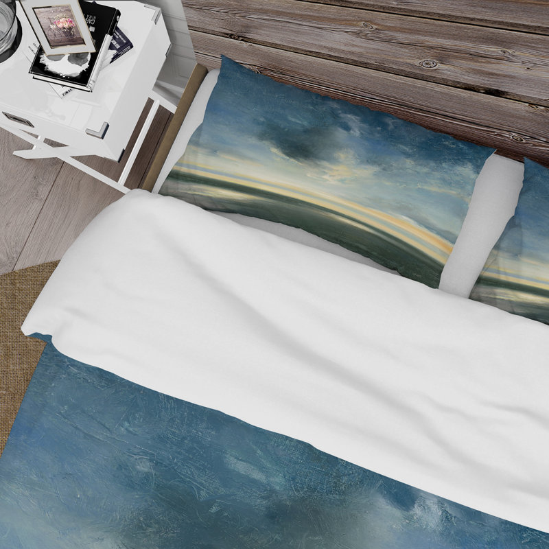 Blue Coastal Sunrise - Ensemble de housse de couette Landscape & Nature - Microfibre de polyester