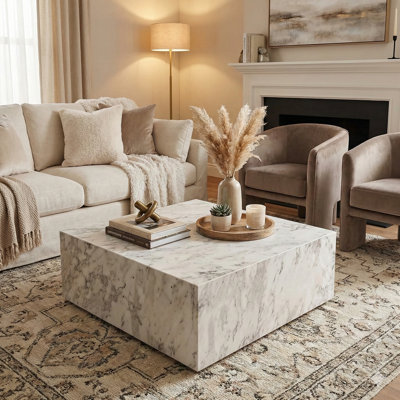 Magnolia 35" Square Freesia Marble Low-Profile Coffee Table
