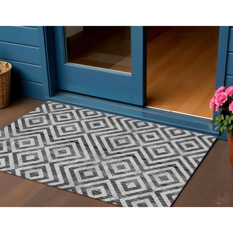 3' X 5' Gray Geometric Washable Indoor Outdoor Area Rug