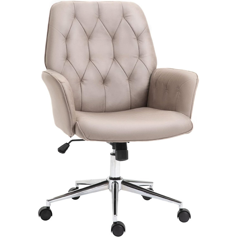 Light Grey Leather Swivel Task Chair with Chrome Base