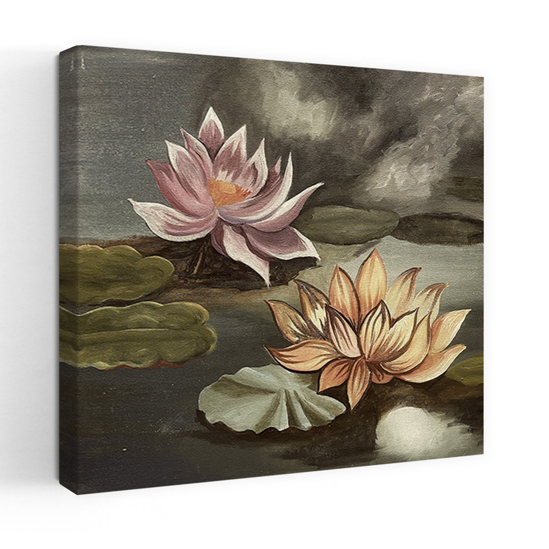Stormy Lotus Pond Peaceful Serene Tranquil Lily Lotus Flower Nature Wall Art Print