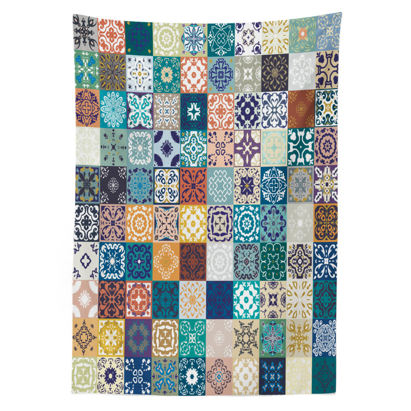 Peacock Tablecloth, Exotic Peacock Feathers Pattern Vintage Style Ornamental Details Image, Rectangular Table Cover For Dining Room Kitchen Decor, 52" X 70", Navy Blue Green Orange