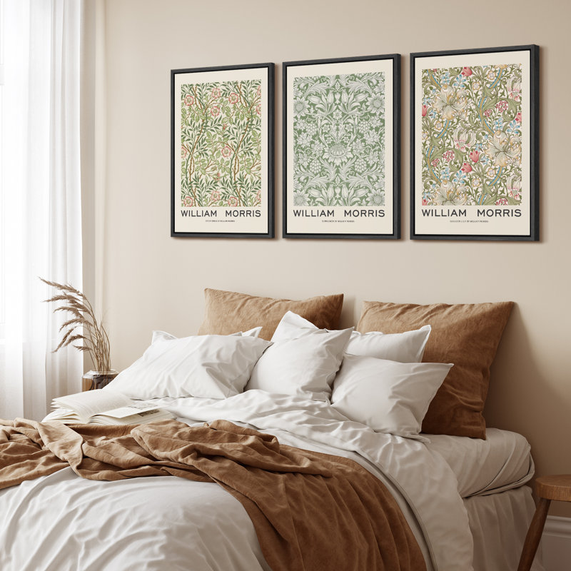 William Morris Geometric Floral Black Framed Canvas Art Set