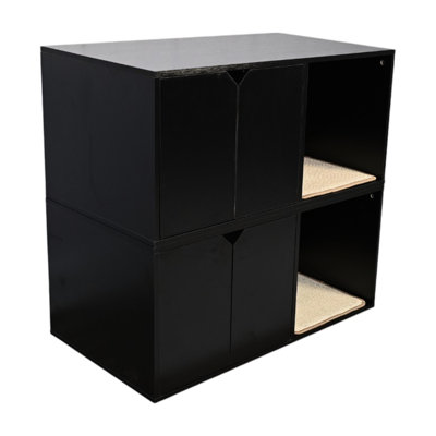 36.74" Modern Black Cat House As Litter Box Enclosure, 20.28" Wide, 16.97" High, 52 Lbs, With Ideal Scratching Surface Enclosure Hidden Furniture, Scratch Pad, X 16.97", Structure For Cat's Movement
