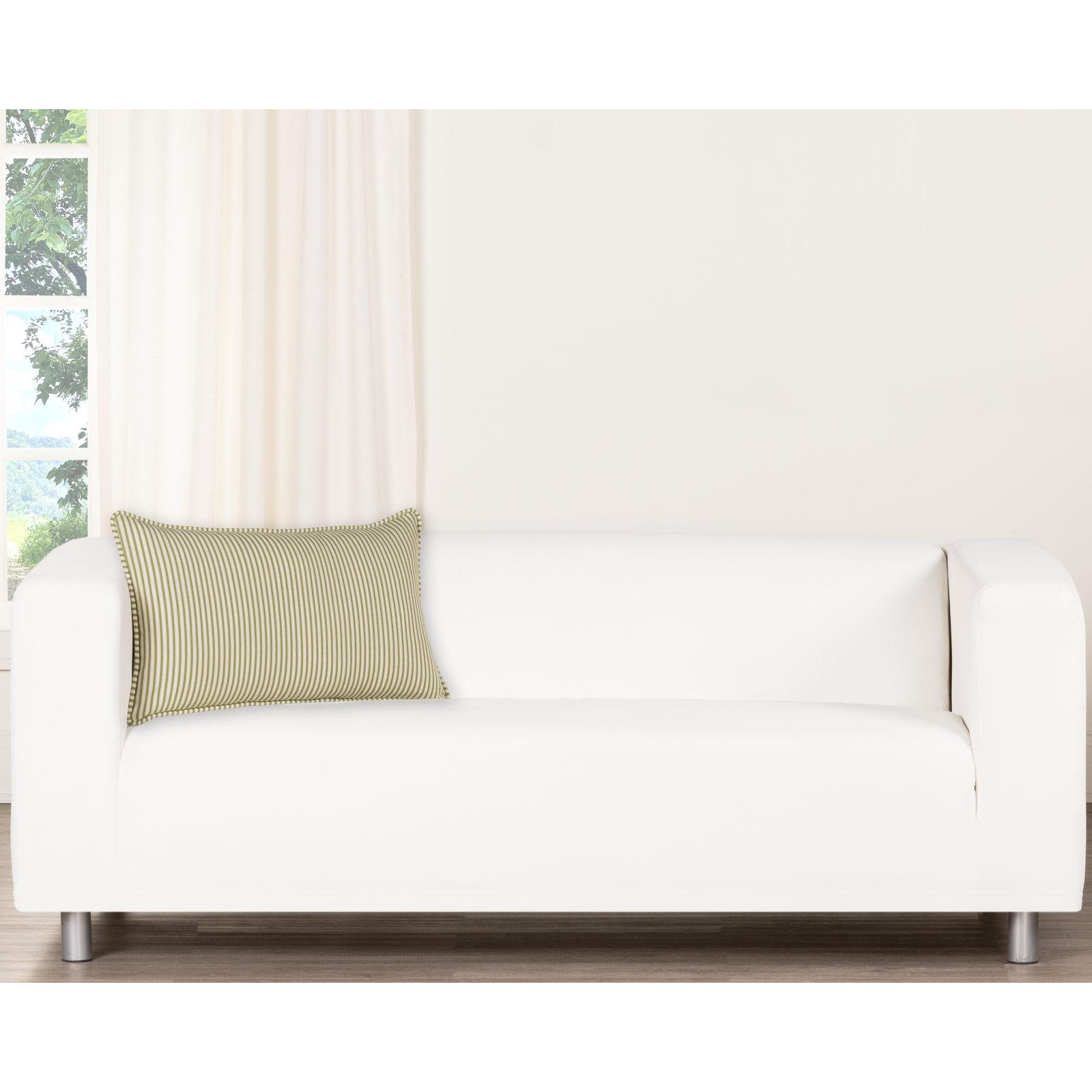 Birch Lane Polo Stripe Calypso Piped Feather Accent Pillow, Green, Rectangle 14"H x 26"W, Feather
