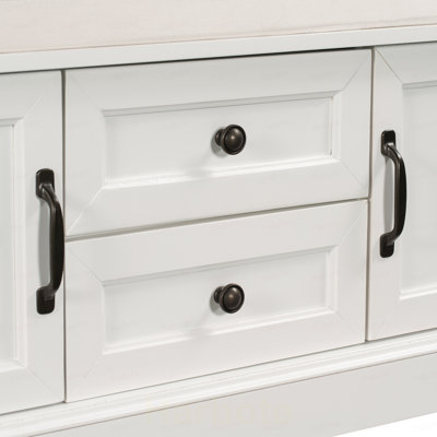 Banc de rangement avec 2 tiroirs et 2 armoires, banc à chaussures avec coussin amovible pour le salon, vestibule