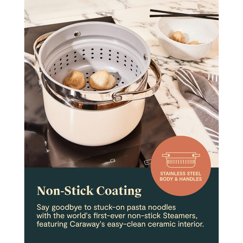 Caraway Silver Nonstick Stainless Steel Steamer with Handles