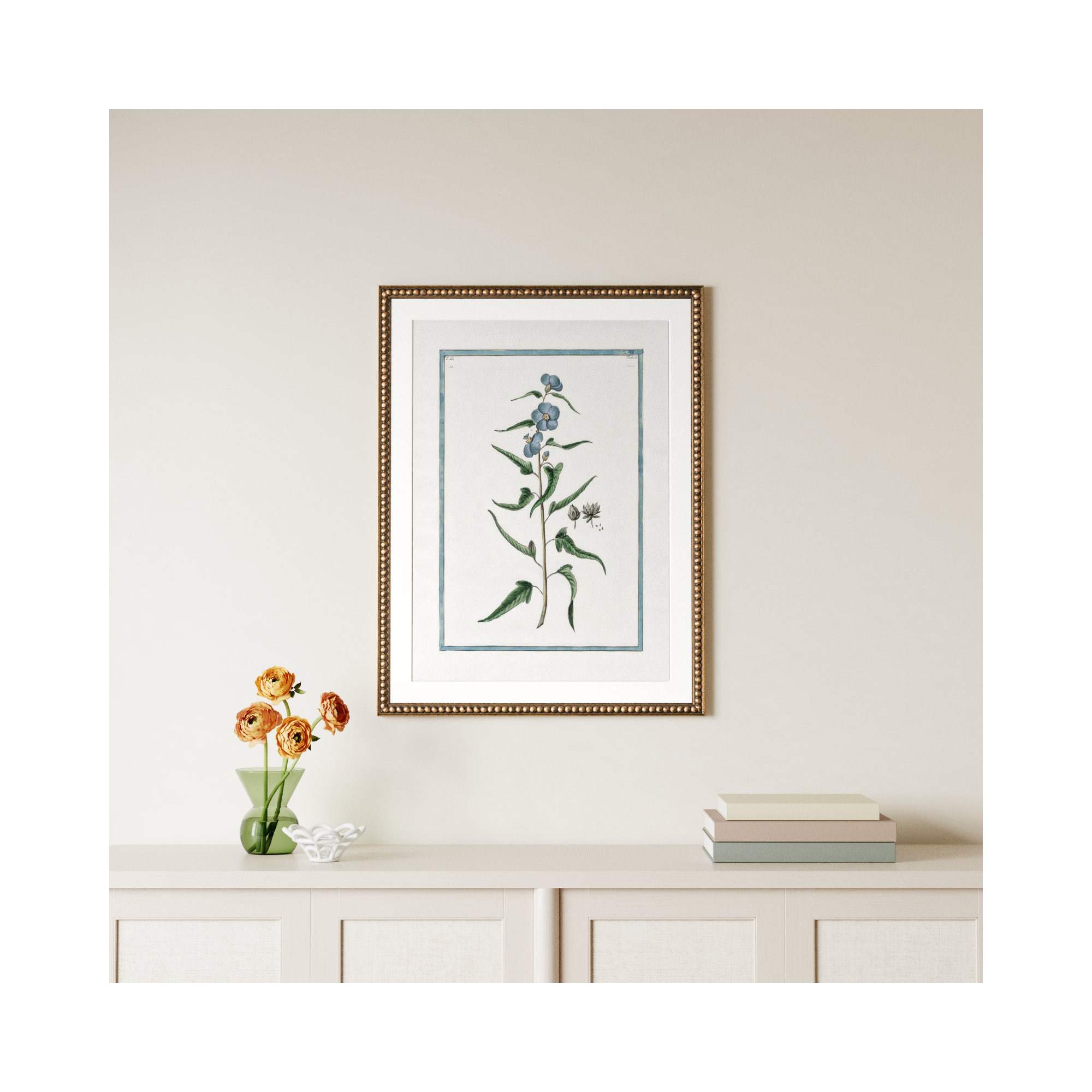 Shabby Elegance Botanical I - Framed Art Full Bleed, 26.5" W x 36.5" H, Gold Bead Framed