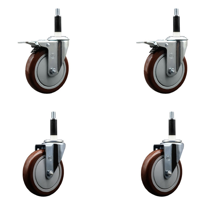 Ensemble de roulettes à tige extensible en poly 5 po 7/8 po 2 freins à verrouillage total, Noir