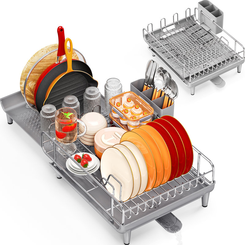 Stainless Steel Kitchen Dish Rack,Expandable Dish Drying Rack,Plate Rack,Extra Large Capacity Dish Drainer, Grey