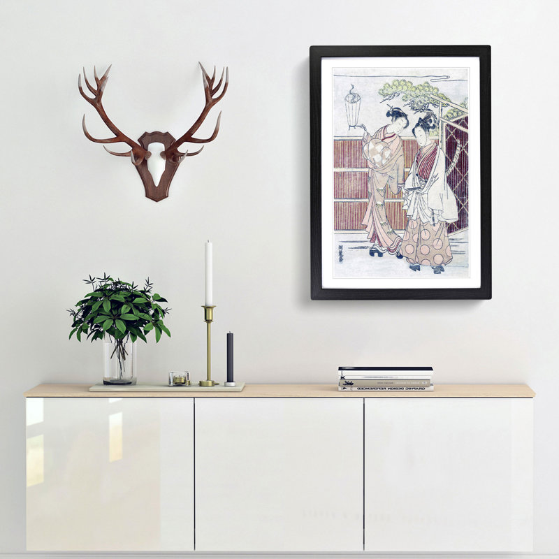 Reizei Carrying a Teshoku by Koryusai Isoda - Picture Frame Painting Print, 65cm H x 48cm W x 2cm D, Black Framed