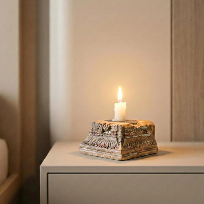 4'' H Solid Wood Candlestick
