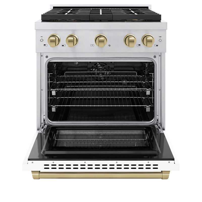 ZLINE Autograph Edition 30 in. 4.2 cu. ft. Paramount Dual Fuel Range W/ 4 Burner DuoPro Cooktop and Electric Convection Oven in Stainless Steel W/ White Matte Door and Matte Black Accents