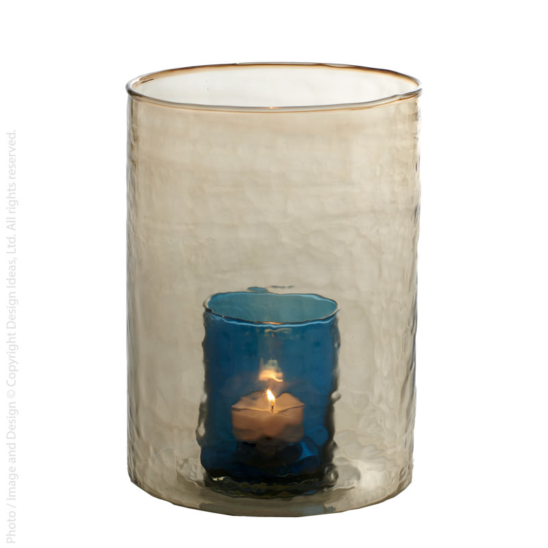 Candleholder-gry/blue, 8.1" H x 5.8" W x 5.8" D