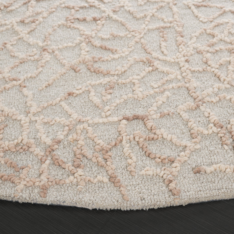 Ostara Hand Tufted Wool/Cotton Abstract Rug in Beige/Gray, Round 6'