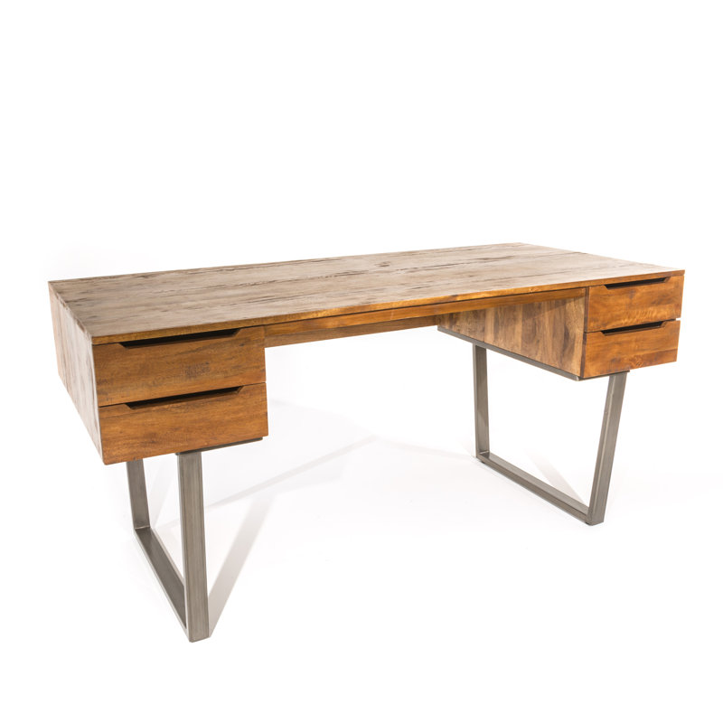 Harless Solid Wood Top Metal Base Writing Desk