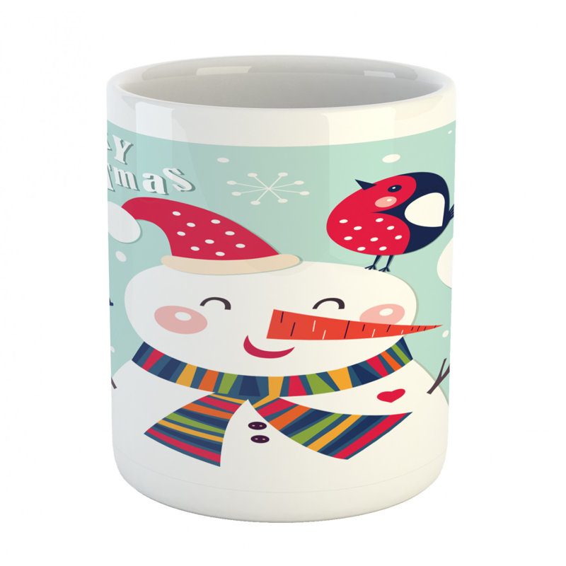 Grande tasse à café oiseau et bonhomme de neige