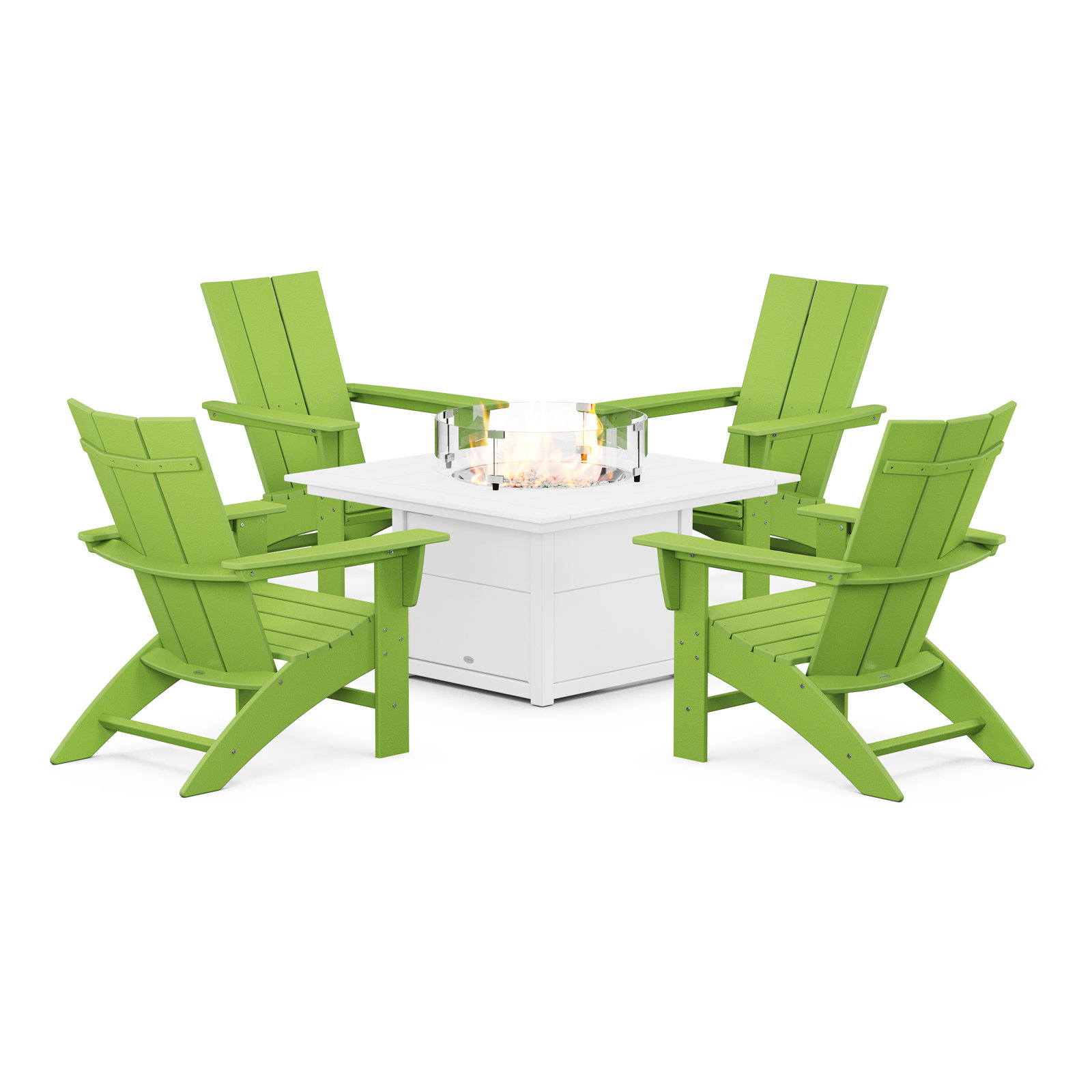 POLYWOOD® Modern Adirondack 4-Person Patio Seating Group, Lime/White