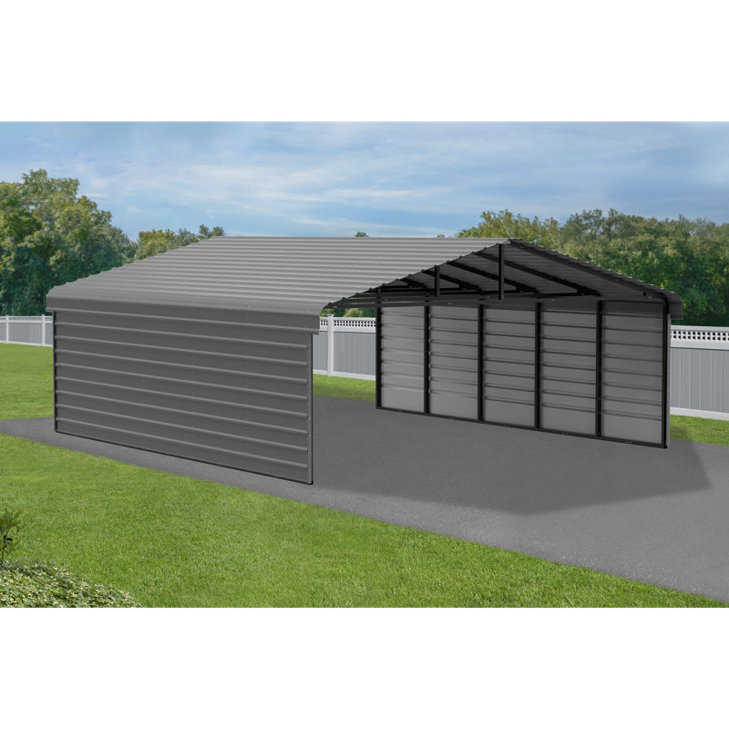 Steel Carport With 2 Side Wall Kits, 20X24X7, Black