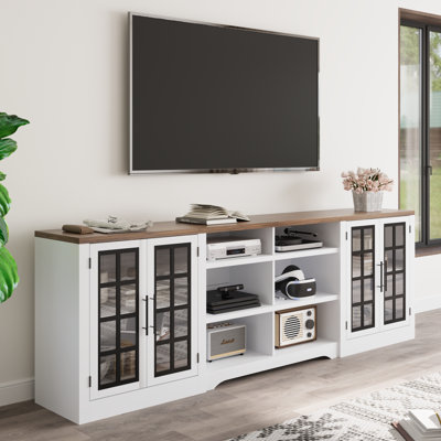 94.5 Inch TV Stand For Tvs Up To 100", Entertainment Center With Storage , Rustic Tv Console For Living Room, White
