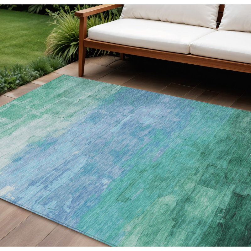 Tapis bleu sarcelle et turquoise à rayures 8 pi x 10 pi
