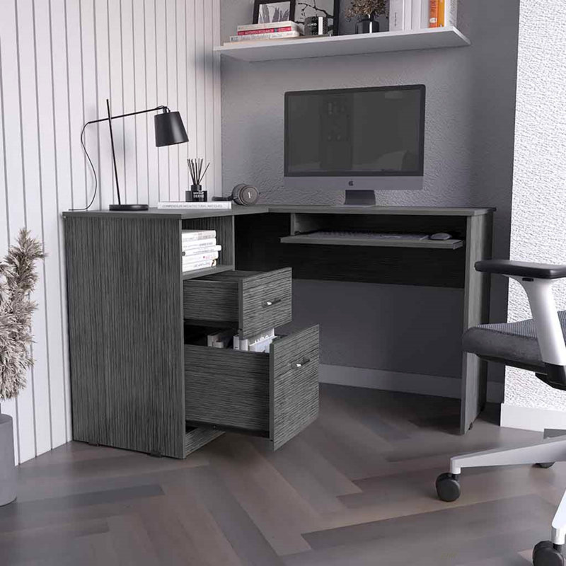 2-Drawer 1-Shelf L-Shaped Computer Desk(Desk), Gray