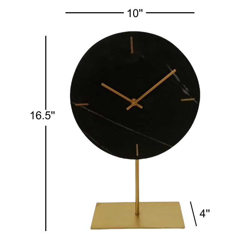 Black Marble Mechanical Table Clock with Gold Stand