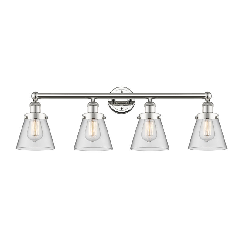Éclairage pour meuble-lavabo de salle de bain 4 lumières Edison Cone, Clair, Nickel poli