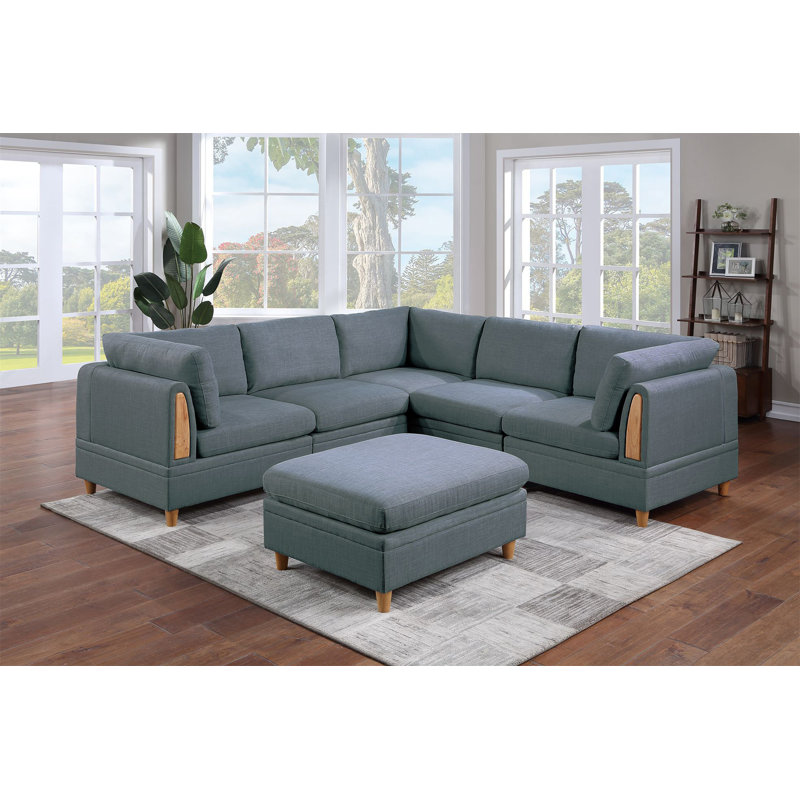 Ensemble de canapé modulaire 6 pièces avec canapé en tissu Dorris en acier 3X Wedges 2X fauteuil sans accoudoirs et 1X repose-pieds