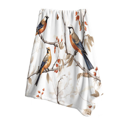 Brown Birds On Trees II - Bird Throw Blanket For Couch